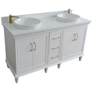 Bellaterra Home 400800-61D-WH-WERD Forli 61" vanity, White, white engineered stone top, angled view on a white background