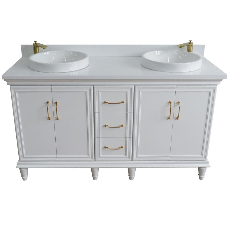 Bellaterra Home 400800-61D-WH-WERD Forli 61" vanity, White, white engineered stone top, front view on a white background