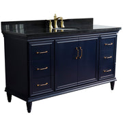 Bellaterra Home 400800-61S-BU-BGO Forli 61" vanity, Blue, Black Galaxy granite top, angled view with doors closed