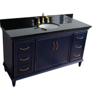 Bellaterra Home 400800-61S-BU-BGO Forli 61" vanity, Blue, Black Galaxy granite top, angled view on a white background