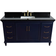 Bellaterra Home 400800-61S-BU-BGR Forli 61" vanity, Blue, Black Galaxy granite top, front view on a white background