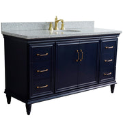 Bellaterra Home 400800-61S-BU-GYO Forli 61" vanity, Blue, gray granite top, angled view with doors closed