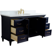 Bellaterra Home 400800-61S-BU-WEO Forli 61" vanity, Blue, white engineered stone top, angled view with doors open showing