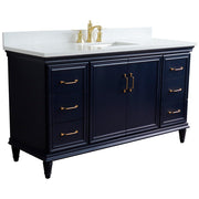 Bellaterra Home 400800-61S-BU-WER Forli 61" vanity, Blue, white engineered stone top, angled view with doors closed