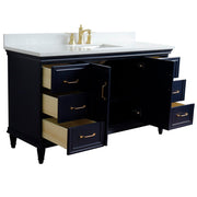 Bellaterra Home 400800-61S-BU-WER Forli 61" vanity, Blue, white engineered stone top, angled view with doors open showing