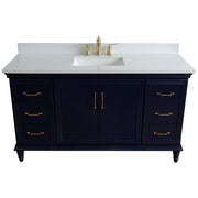 Bellaterra Home 400800-61S-BU-WER Forli 61" vanity, Blue, white engineered stone top, front view on a white background