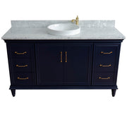 Bellaterra Home 400800-61S-BU-WMRD Forli 61" vanity, Blue, White Carrara marble top, front view on a white background