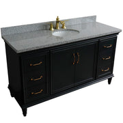 Bellaterra Home 400800-61S-DG-GYO Forli 61" vanity, Dark Gray, gray granite top, angled view on a white background