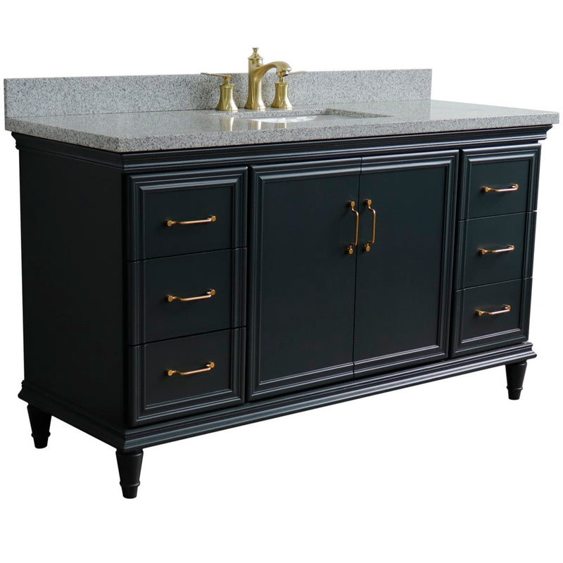 Bellaterra Home 400800-61S-DG-GYR Forli 61" vanity, Dark Gray, gray granite top, angled view with doors closed