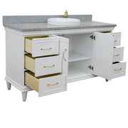 Bellaterra Home 400800-61S-WH-GYRD Forli 61" vanity, White, gray granite top, angled view with doors open showing the shelf