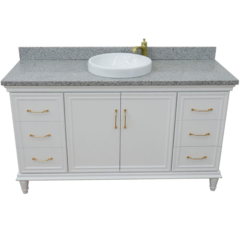 Bellaterra Home 400800-61S-WH-GYRD Forli 61" vanity, White, gray granite top, front view on a white background