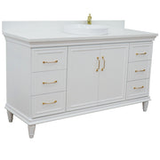 Bellaterra Home 400800-61S-WH-WERD Forli 61" vanity, White, white engineered stone top, angled view with doors closed