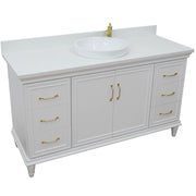 Bellaterra Home 400800-61S-WH-WERD Forli 61" vanity, White, white engineered stone top, angled view on a white background