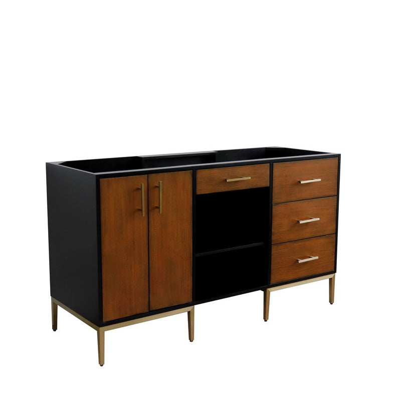 Bellaterra Home 400900-60D-WB Imola 60" vanity cabinet, Walnut and Black, angled view with doors closed