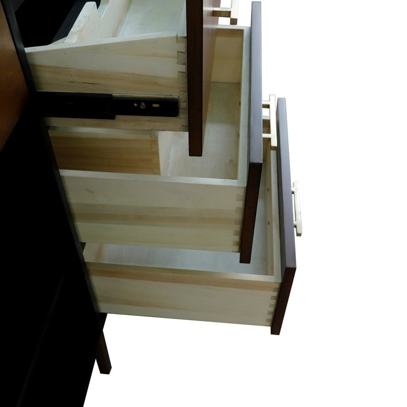 Bellaterra Home 400900-60D-WB Imola 60" vanity cabinet, Walnut and Black, angled view with the drawer open