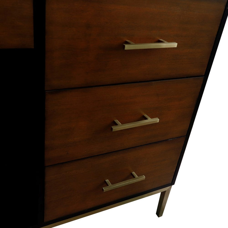 Bellaterra Home 400900-60D-WB Imola 60" vanity cabinet, Walnut and Black, angled view with the drawer open, shot 2, shot 3
