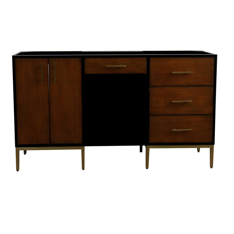 Bellaterra Home 400900-60D-WB Imola 60" vanity cabinet, Walnut and Black, front view on a white background