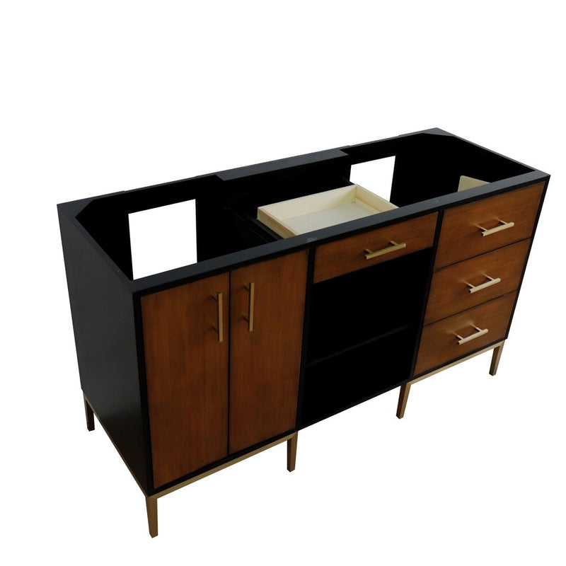 Bellaterra Home 400900-60D-WB Imola 60" vanity cabinet, Walnut and Black, open top angle view