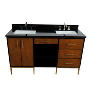 Bellaterra Home 400900-61D-WB-BGR Imola 61" vanity, Walnut and Black, Black Galaxy granite top, front view on a white