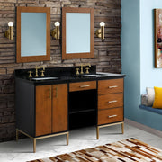 Bellaterra Home 400900-61D-WB-BGR Imola 61" vanity, Walnut and Black, Black Galaxy granite top, installed in a bathroom