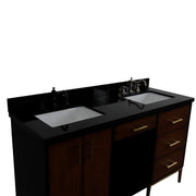 Bellaterra Home 400900-61D-WB-BGR Imola 61" vanity, Walnut and Black, Black Galaxy granite top, countertop and sink close-up
