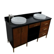 Bellaterra Home 400900-61D-WB-BGRD Imola 61" vanity, Walnut and Black, Black Galaxy granite top, angled view on a white