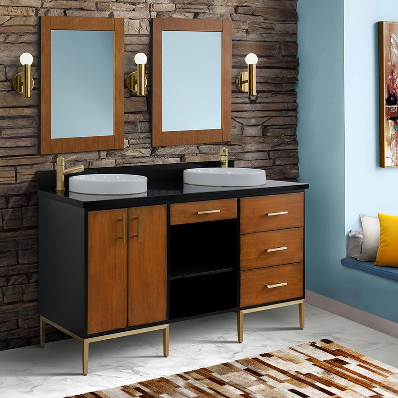 Bellaterra Home 400900-61D-WB-BGRD Imola 61" vanity, Walnut and Black, Black Galaxy granite top, installed in a bathroom