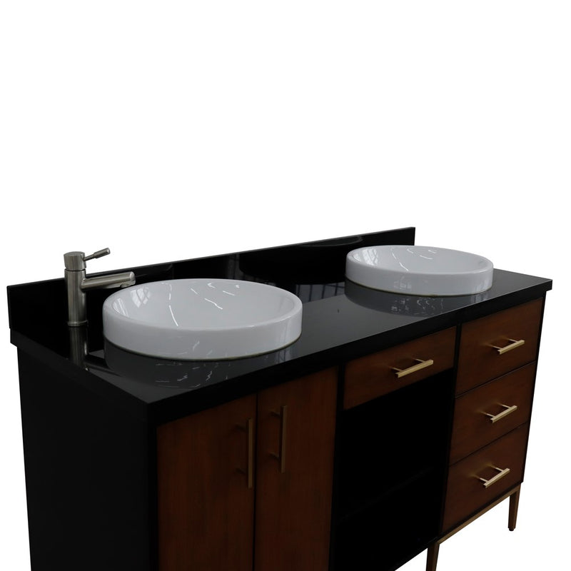 Bellaterra Home 400900-61D-WB-BGRD Imola 61" vanity, Walnut and Black, Black Galaxy granite top, countertop and sink close-up