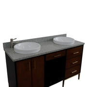 Bellaterra Home 400900-61D-WB-GYRD Imola 61" vanity, Walnut and Black, gray granite top, angled view on a white background