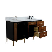 Bellaterra Home 400900-61D-WB-WEO Imola 61" vanity, Walnut and Black, white engineered stone top, angled view with , shot 2