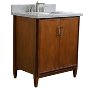Bellaterra Home 400901-31-WA-GYR MCM 31" vanity, Walnut, gray granite top, angled view on a white background
