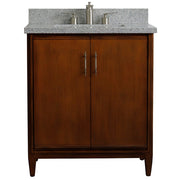 Bellaterra Home 400901-31-WA-GYR MCM 31" vanity, Walnut, gray granite top, front view on a white background