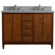 Bellaterra Home 400901-49D-WA-GYR MCM 49" vanity, Walnut, gray granite top, front view on a white background