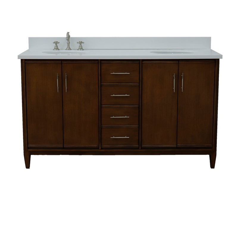 Bellaterra Home 400901-61D-WA-WEO MCM 61" vanity, Walnut, white engineered stone top, front low