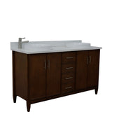 Bellaterra Home 400901-61D-WA-WERD MCM 61" vanity, Walnut, white engineered stone top, angled view on a white background