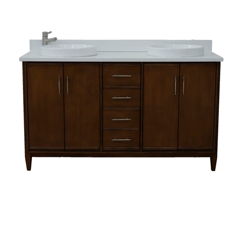 Bellaterra Home 400901-61D-WA-WERD MCM 61" vanity, Walnut, white engineered stone top, front low