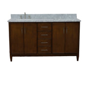 Bellaterra Home 400901-61D-WA-WMR MCM 61" vanity, Walnut, White Carrara marble top, front low