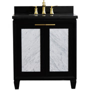 Bellaterra Home 400990-31-BL-BGO Trento 31" vanity, Black, Black Galaxy granite top, front view on a white background