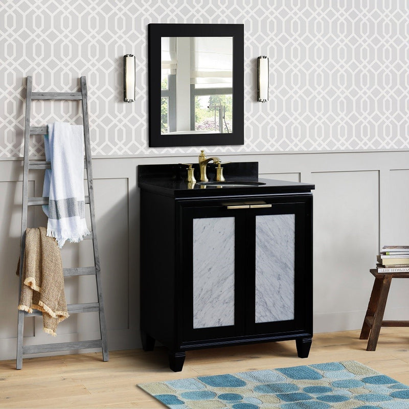 Bellaterra Home 400990-31-BL-BGO Trento 31" vanity, Black, Black Galaxy granite top, installed in a bathroom