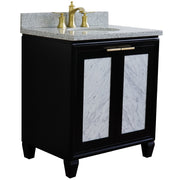Bellaterra Home 400990-31-BL-GYO Trento 31" vanity, Black, gray granite top, angled view with doors closed