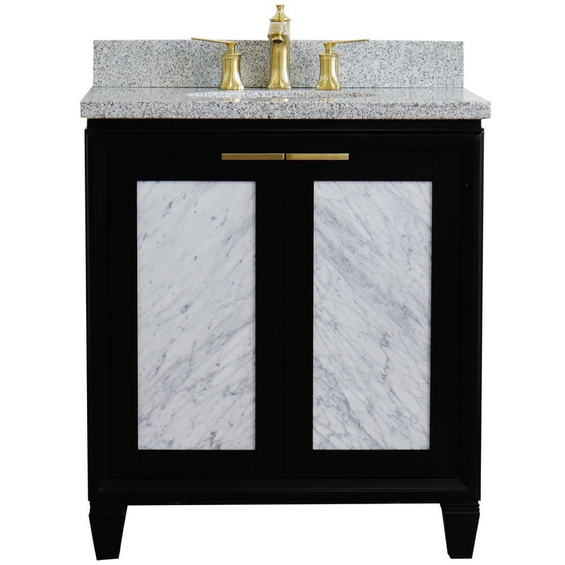 Bellaterra Home 400990-31-BL-GYO Trento 31" vanity, Black, gray granite top, front view on a white background