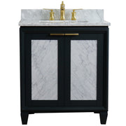 Bellaterra Home 400990-31-DG-WMR Trento 31" vanity, Dark Gray, White Carrara marble top, front view on a white background