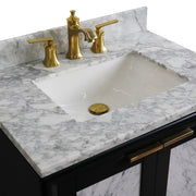 Bellaterra Home 400990-31-DG-WMR Trento 31" vanity, Dark Gray, White Carrara marble top, countertop and sink close-up