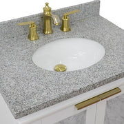 Bellaterra Home 400990-31-WH-GYO Trento 31" vanity, White, gray granite top, countertop and sink close-up