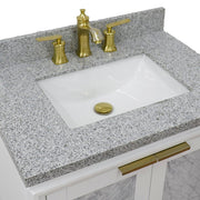 Bellaterra Home 400990-31-WH-GYR Trento 31" vanity, White, gray granite top, countertop and sink close-up