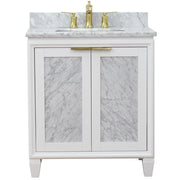 Bellaterra Home 400990-31-WH-WMR Trento 31" vanity, White, White Carrara marble top, front view on a white background