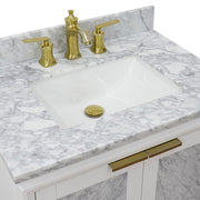 Bellaterra Home 400990-31-WH-WMR Trento 31" vanity, White, White Carrara marble top, countertop and sink close-up