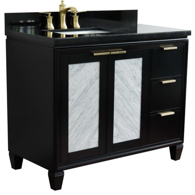 Bellaterra Home 400990-43L-BL-BGRL Trento 43" vanity, Black, Black Galaxy granite top, angled view with doors closed