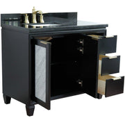 Bellaterra Home 400990-43L-BL-BGRL Trento 43" vanity, Black, Black Galaxy granite top, angled view with doors open showing
