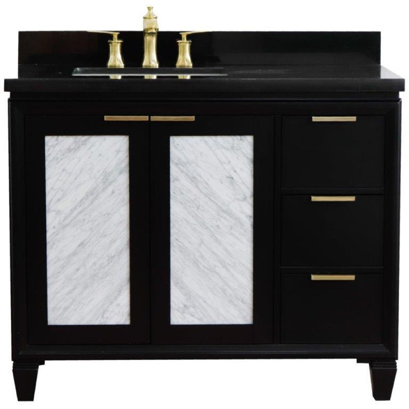 Bellaterra Home 400990-43L-BL-BGRL Trento 43" vanity, Black, Black Galaxy granite top, front view on a white background